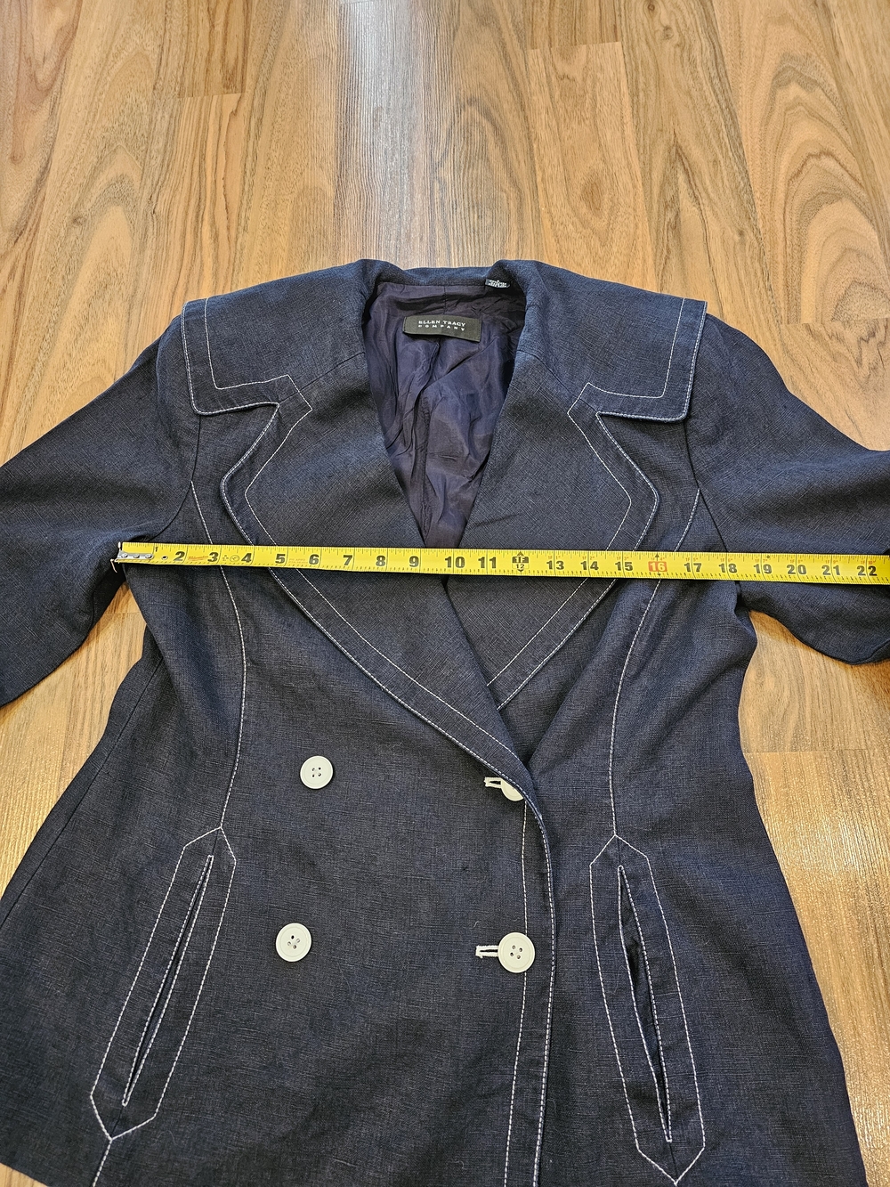 Vintage Ellen Tracy 100% Linen Navy Sailor Collar Blazer Jacket - Picture 15 of 15